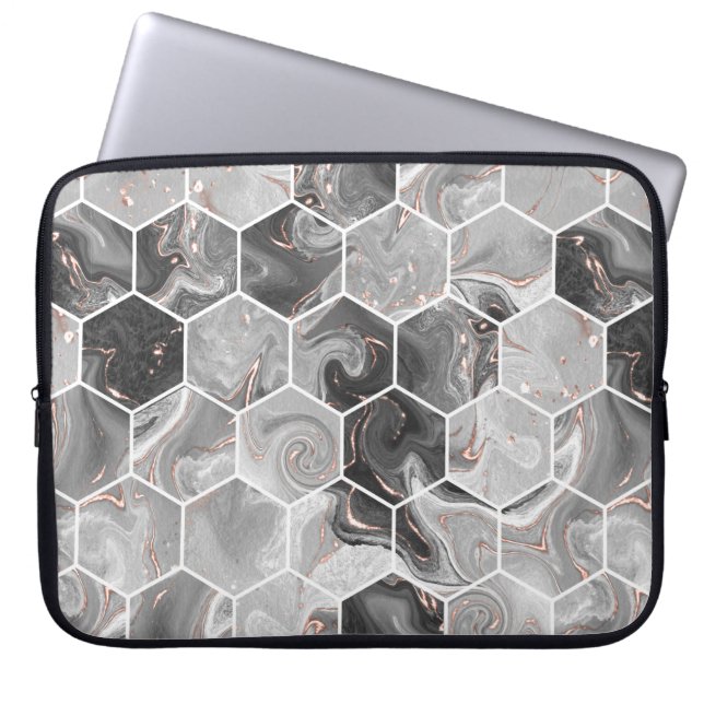 Marble hexagon seamless struktur med guld mönster laptop fodral (Framsidan)