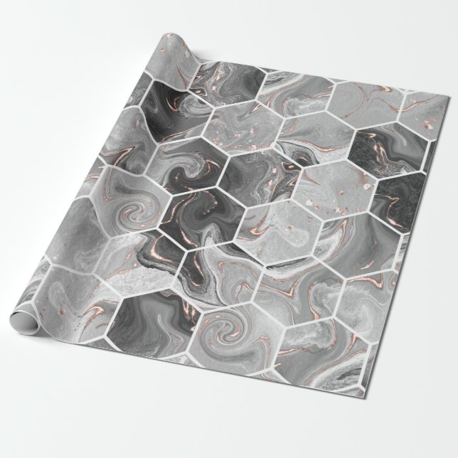 Marble hexagon seamless struktur med guld mönster presentpapper (Utrullad)