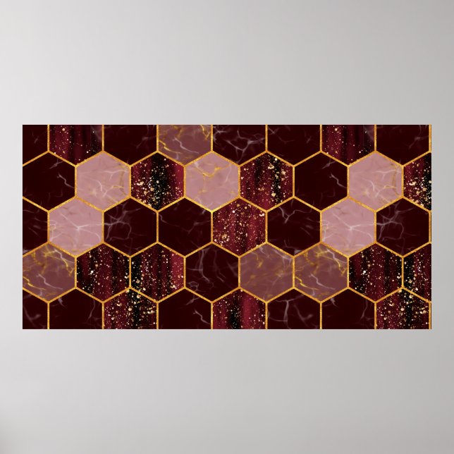 Marble hexagon seamless struktur med guld poster (Framsidan)