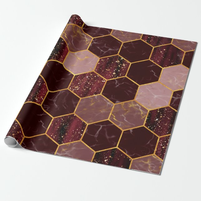 Marble hexagon seamless struktur med guld presentpapper (Utrullad)