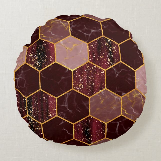 Marble hexagon seamless struktur med guld rund kudde (Framsidan)