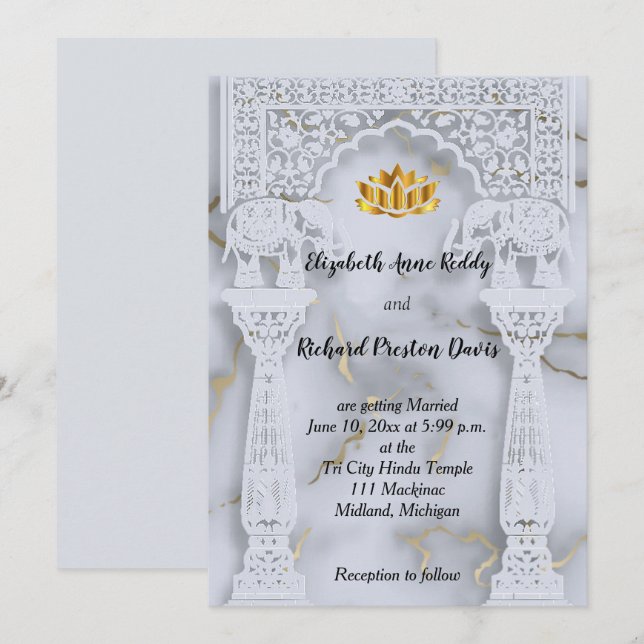 Marble Indian Hindu Wedding bjudande Inbjudningar (Fram/baksida)