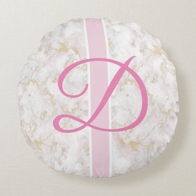 Marble Initial Personlig Rosa Pillow Poufs Rund Kudde (Framsidan)