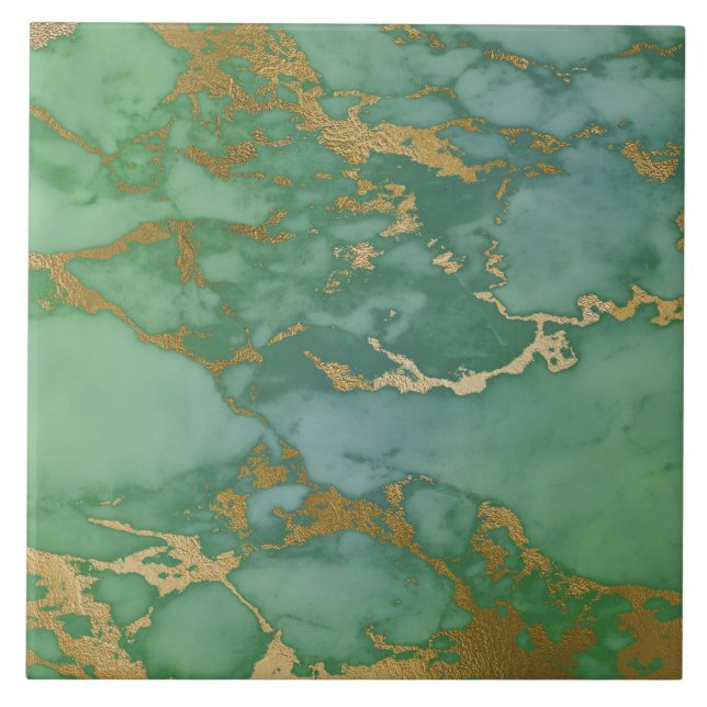 Marble Inspired Grönt Guld Tile Kakelplatta (Framsidan)