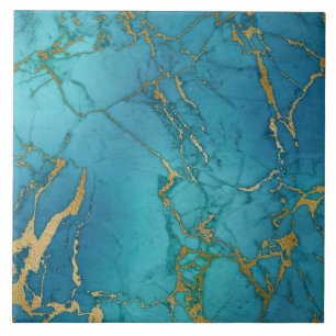 Marble Inspired Teal Blue Guld Tile Kakelplatta