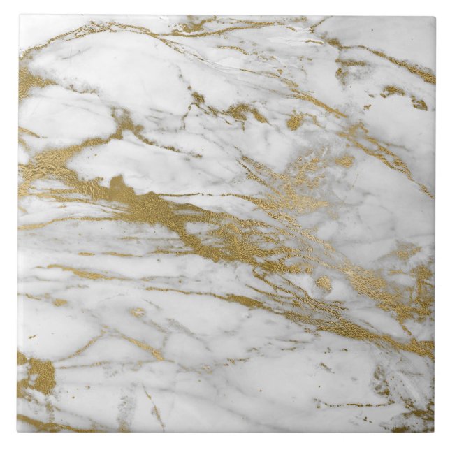Marble Inspired White Guld Tile Kakelplatta (Framsidan)