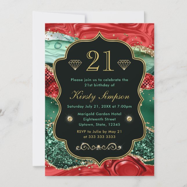 Marble jul Agate & Guld Glitter Birthday Inbjudningar (Framsida)