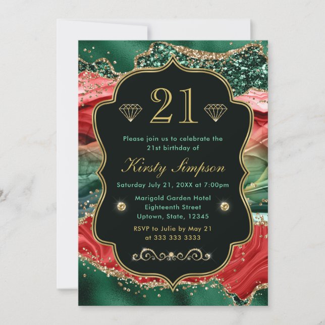 Marble jul Agate & Guld Glitter Birthday Inbjudningar (Framsida)