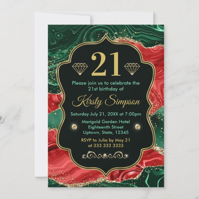 Marble jul Agate & Guld Glitter Birthday Inbjudningar (Framsida)