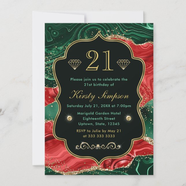 Marble jul Agate & Guld Glitter Birthday Inbjudningar (Framsida)