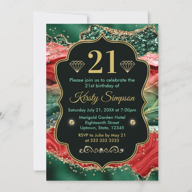 Marble jul Agate & Guld Glitter Birthday Inbjudningar (Framsida)