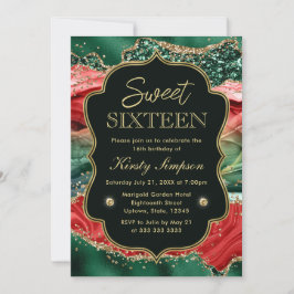 Marble julagate & Guld Glitter Sweet 16 Inbjudningar