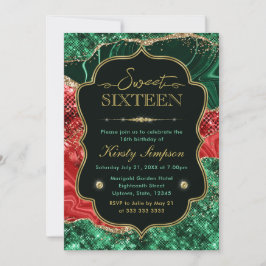 Marble julagate & Guld Glitter Sweet 16 Inbjudningar