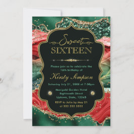 Marble julagate & Guld Glitter Sweet 16 Inbjudningar