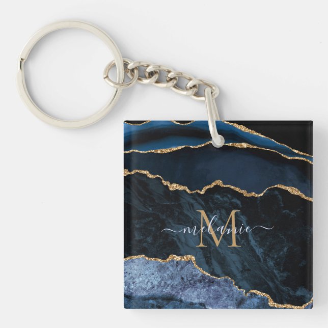 Marble Keychain för marmor i Namn, svart Guld (Framsidan)