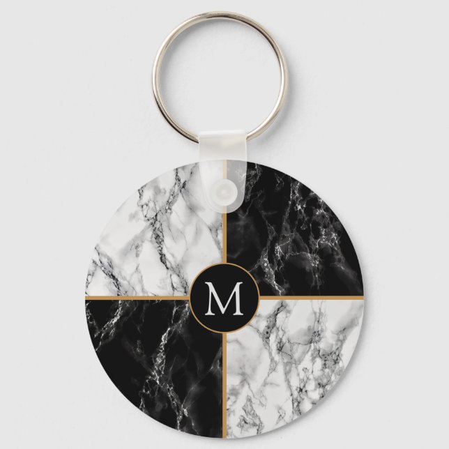 Marble Keychain för svartvit kontroll - din Brev Nyckelring (Framsida)