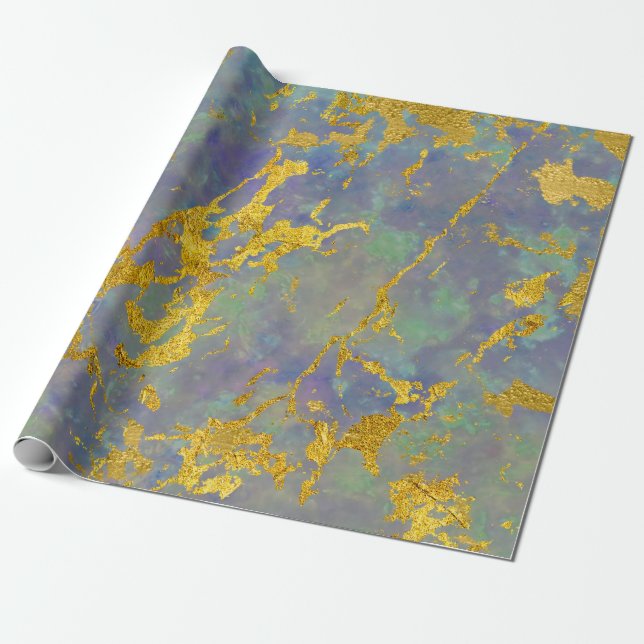 Marble Lila Guld Grönt Stone Strokes Gift Idea Presentpapper (Utrullad)
