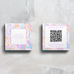 Marble Lila Pastel Agate QR Code Girly Rainbow Fyrkantigt Visitkort