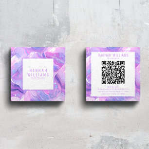 Marble Lila Rosa Agate QR Code Girly Trendig Fyrkantigt Visitkort