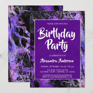 Marble Lila Space Galaxy med Stars Birthday Inbjudningar