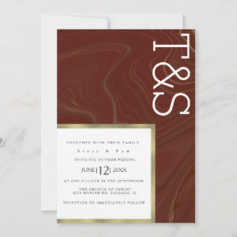 Marble Liquid Burgundy  Guld Typografi Bröllop Inbjudningar