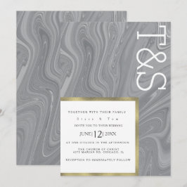 Marble Liquid Gray Agate Typografi Bröllop Inbjudningar