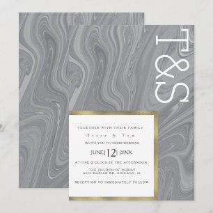 Marble Liquid Gray Agate Typografi Bröllop Inbjudningar