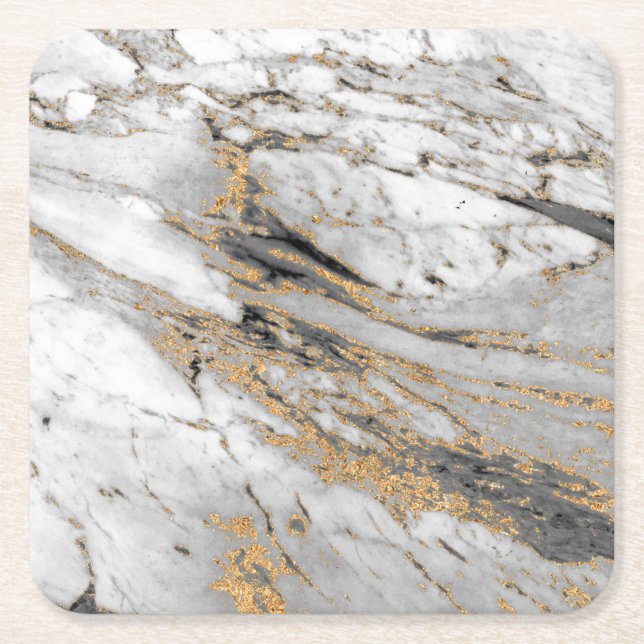 Marble med Guld Slab Modern  Underlägg Papper Kvadrat (Framsidan)