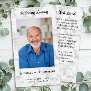 Marble Memorial Sympathy Photo Funeral Prayer Card Visitkort
