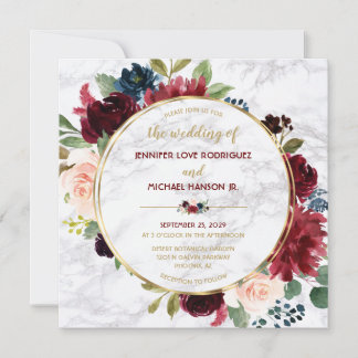 Marble Merlot Navy Blue Guld Watercolor Flowers