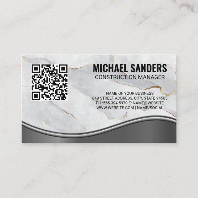 Marble Metallic Wave | QR-kod Visitkort (Framsida)