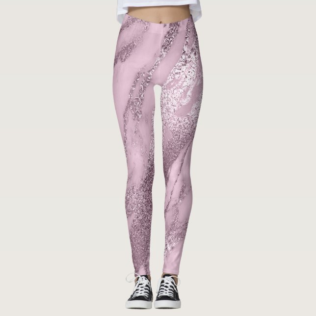 Marble Minimal Abstrakt Metallic Lavanda Pin Leggings (Framsida)