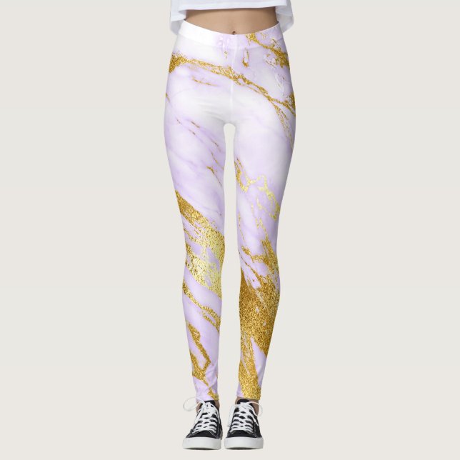 Marble Minimal Abstrakt Minimal Lilac Lila Guld Leggings (Framsida)