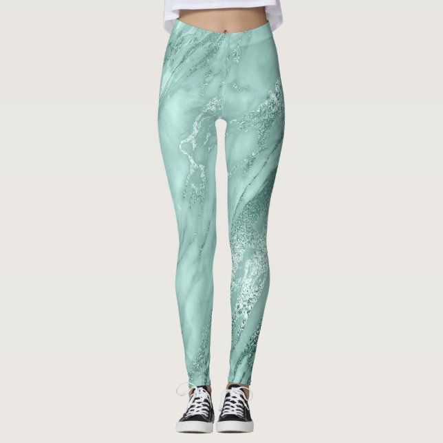 Marble Minimal Abstrakt Teal Aquatic Blue Leggings (Framsida)