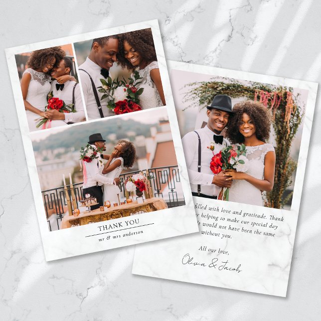Marble Minimalist 4 Photo Bröllop Tack Kort (Skapare uppladdad)