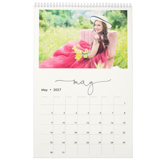 Marble Minimalist Script Multi Family Photo Kalender (May 2027)
