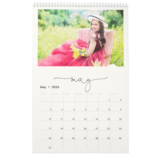 Marble Minimalist Script Multi Family Photo Kalender (May 2026)