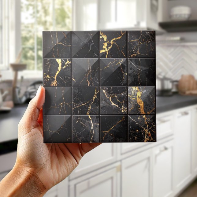 Marble Mix 4x4 rutor Svart/Guld ID1186a Kakelplatta (Skapare uppladdad)