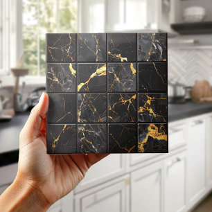 Marble Mix 4x4 Rutor Svart/Guld ID1186b Kakelplatta