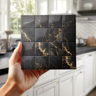 Marble Mix 4x4 rutor Svart/Guld ID1186c Kakelplatta
