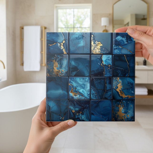 Marble Mix 4x4 Squares Blue ID1186b Kakelplatta (Skapare uppladdad)