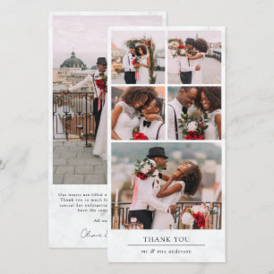 Marble Modern Multi Photo Collage Bröllop Tack Kort