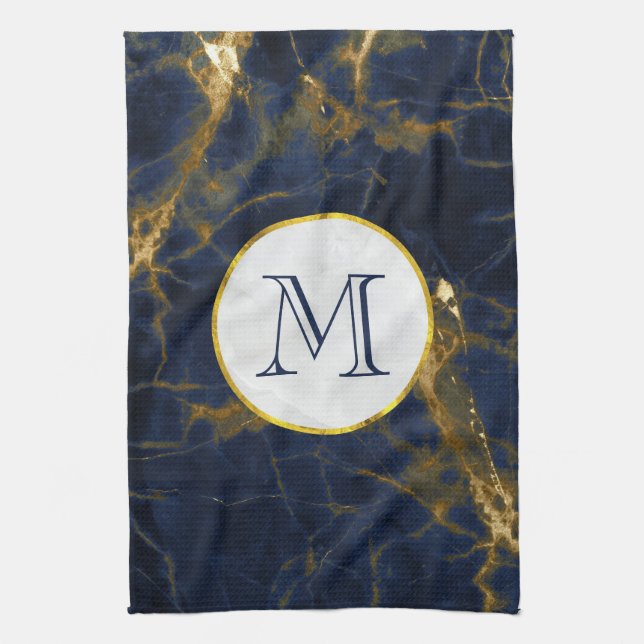 Marble Modern Snyggt Monogram för marmor i Guld Kökshandduk (Vertikal)