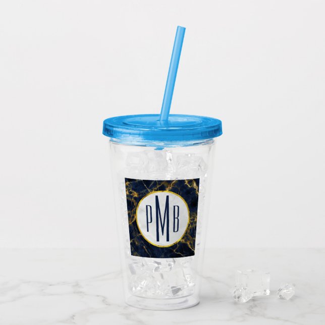 Marble Modern Snyggt Monogram för marmor i Guld Take Away Mugg (Baksida Ice)