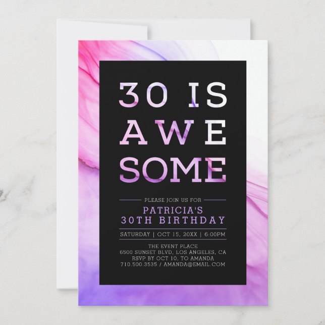 Marble | Modern typografi 30års födelsedag Party Inbjudningar (Framsida)