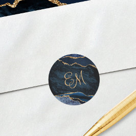 Marble Monogram Bröllop Runt Klistermärke