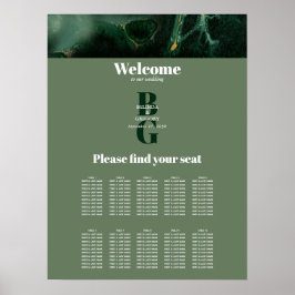Marble Monogram Bröllop-sätesdiagram för modern Gr Poster
