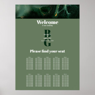 Marble Monogram Bröllop-sätesdiagram för modern Gr Poster