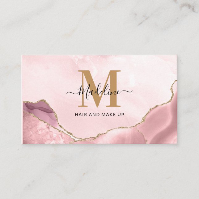 Marble Monogram för den  Rosan Guld Glitter Visitkort (Framsida)