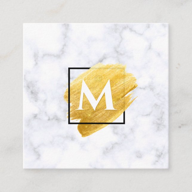  Marble Monogram för färgbyte i elegant Guld Fyrkantigt Visitkort (Framsida)